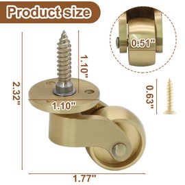 Litoexpe 4 Pcs Universal Brass Stem Caster Wheels, 360 Degree Rotation, Noise-Free Rolling, Brass Threaded Stem, 100kg/220lbs Load Capacity