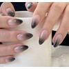 MERVF Almond Press on Nails Medium Fake Black Ombre French