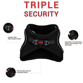 Tailpetz Dog Harness with Breathable Mesh, Reflective, Step-in, No Pull Dog Vest Harness for Small and Medium Dogs and Cats, Black, XL