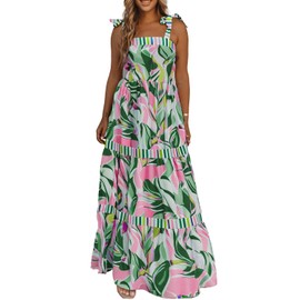 AlvaQ Women's Summer Casual Sleeveless Square Neck A-Line Swing Dress Floral Print High Waist Long Dress Fashion 2025 Green 1X