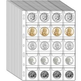 420 Pockets Coin Collection Pages, 21 Sheets Coin Collection Supplies Pages with Standard 9 Hole Coin Binder Sleeves for Coin Stamp Currency Collection (20 Pocket)