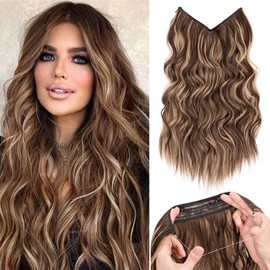 TESS Flip in Extensions 50 cm, Honey Blonde with Light Brown Secrets Hair Extensions Wavy 140 g with 4 Clips Extensions with Band Synthetic Hair Extensions with Elastic Band with Wide Tooth Comb