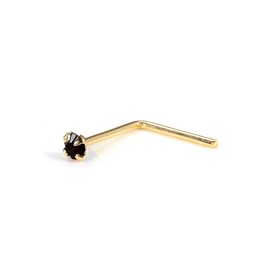 jewellerybox 9ct Yellow Gold L Shape Curved Nose Stud with 1.5mm Round CZ Crystal, Cubic Zirconia, Cubic Zirconia