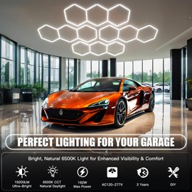 JTT Hexagon Garage Lights,16Pack 128W LED Garage Hexagon Lights,3 Grids 6500K Super Bright Car Detailing Ceiling LED Shop Light for Warehouse Workshop Gym Exhibition Hall Basement Car Care
