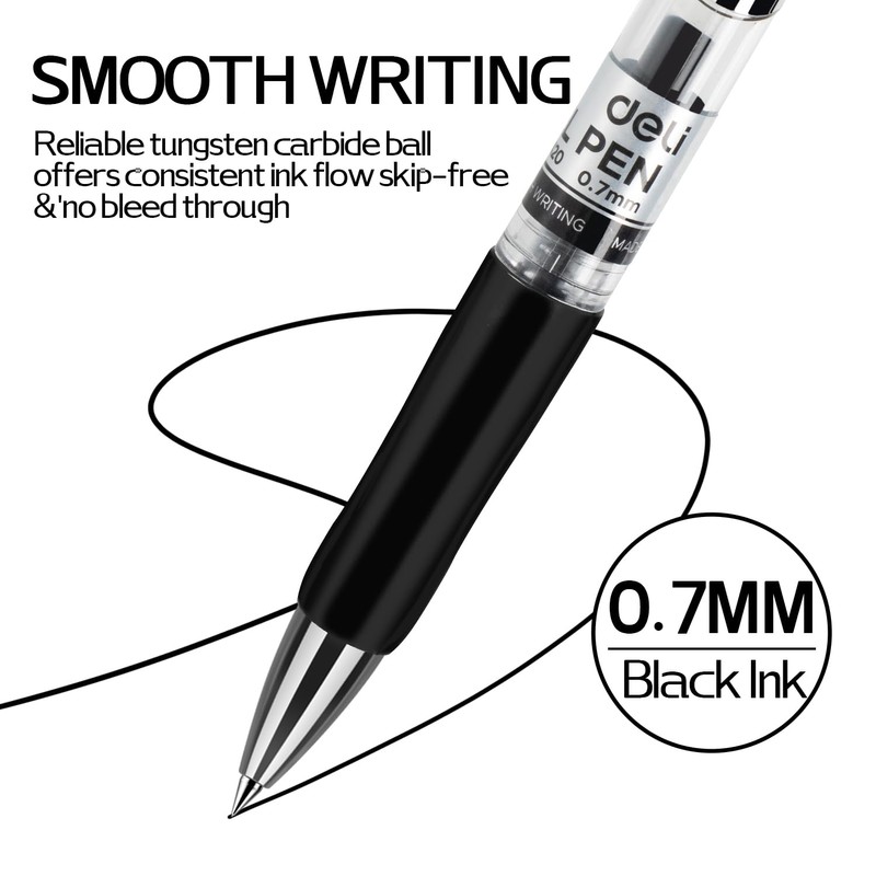 deli Gel Pens, 30 Pcs Retractable Pens Black Ink, Medium