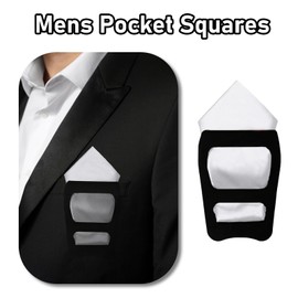 LJBFNN Pocket Squares for Men, 11.81'' Mens Womens Handkerchiefs with Pocket Square Holder for Suits Wedding Party Business (White)