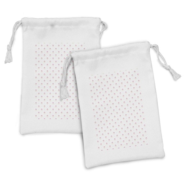 Lunarable Pink Polka Dots Fabric Pouch Set of 2, Pastel