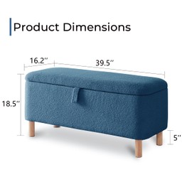 Boucle Storage Ottoman Bench for Bedroom end of Bed, Sherpa Upholstered Shoe Seat Storage Beach for Entryway Bed Foot, Rectangle Cushion Padded Blanket Chest Cute for Living Room, Blue
