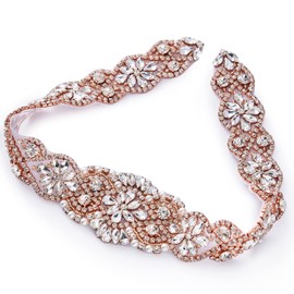 Rose GoldCrystal Dress Belt Applique Iron Sew on Rhinestone Sash Applique for Bridal Wedding Bridesmaid Gown Womens Prom Formal Belt Bride Keepsake Gifts