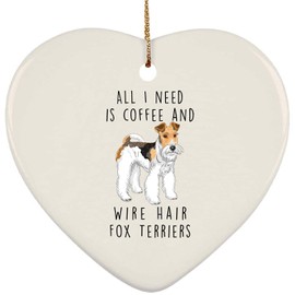 I Love Coffee and Wire Hair Fox Terrier Clipart Funny Gifts for Dog Mom Gifts 2024 Christmas Tree Ornaments Heart White