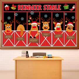 Christmas Deer Bulletin Board Decorations Set Xmas Reindeer Stable Christmas Elk Winter Classroom Paper Cutouts for Holiday School Home Wall Supplies