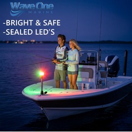 Wave One Marine 12" LED Bow Removable Bi-Color Navigation Light With Stainless Plug In Base | Boat 2 Pin Pole Pontoon Red Green Lights 1NM Visibility | 12 Volt DC | Night Nav Waterproof Inches