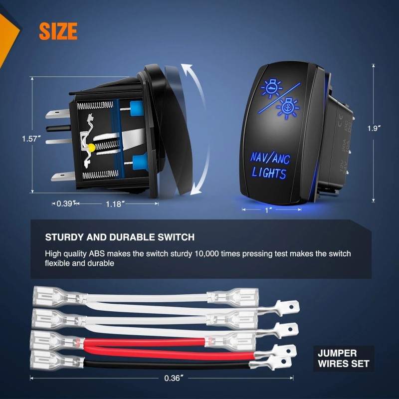 Nilight NAV/ANC Rocker Switch 7Pin Navigation Anchor Lights Toggle Switch