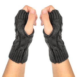 Qiuyan Fashion Warm Soft Comfortable Wrist Gloves Winter Fingerless Hand Warmers Women Girls Stylish Arm Gloves Mitten Knit Crochet Arm Warmers with Thumb Hole for Work Outdoor Gifts - Dark Grey