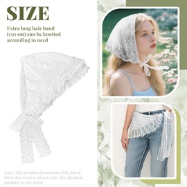 BOROLA White Lace Triangle Head Scarf for Women Girls Vintage French Floral Headwrap, Boho Hair Bandana Headband, Multipurpose Hair Tie, Belt, Kerchief for Spring Summer, Wedding, Beach (150x35cm)