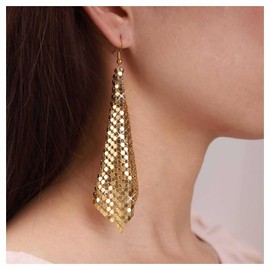 Cimenexe Bohemian Metal Mesh Dangle Earrings Punk Gold Mesh Grid Tassel Drop Earrings Long Sequins Tassel Hook Earrings Lightweight Metal Mesh Earrings Jewelry for Women and Girls Gifts