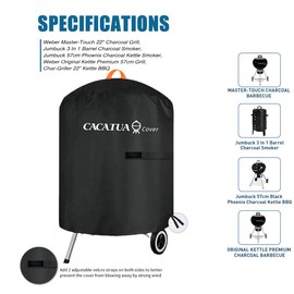 CACATUA Heavy Duty Waterproof BBQ Grill Cover, 210D Oxford Cloth, Adjustable Bottom Drawstring, UV-Resistant and Tear-Resistant Barbecue Grill Protector (S)