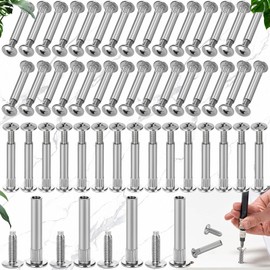 Mikqky Pack of 100 Furniture Screws, Connecting Screws, Cabinet Connector Screws, Sleeve Screws m8, Cabinet Connector, Nickel-Plated Steel, for Furniture Wooden Boards Cabinets (31-40 mm, Silver)