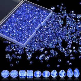 Beads for Threading, 600 Pieces Faceted Glass Beads Glitter Beads, Beads for Bracelets for Crafts Jewellery Making, DIY Necklaces, Bracelets, Earrings (4/6/8mm, Blue)