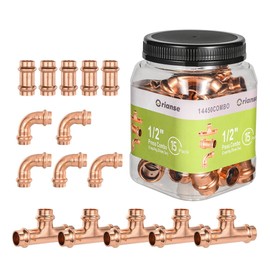 15-Pro Pack Orianse Copper Propress Fittings Plumbing Heavy Duty 1/2" (Each 5 Pack Propress 90 Degree Elbow Tee Coupling Combo) for Copper Pipe Tubing connection，NSF cUPC Certificate