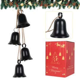 Styleonme Decorative Bells, Christmas Bells, Metal Indoor and Outdoor Blessing Bells, 4-Piece Set of Harmonious Bells, Vintage Handmade and Rustic Lucky Christmas Bells Hanging on a Rope