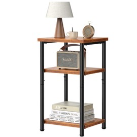 DUMOS End Table, 3 Tier Side Sofa Tables for Small Space, Storage Shelf, Nightstand with Adjustable Feet for Living Room, Bedroom, Office, Set of 2, Rustic Brown