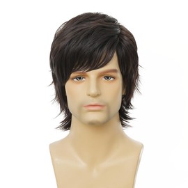 Swiking Black Short Wigs for Men Layered Synthetic Side Part Wig With Bangs Fluffy Male Hair for Daily Use