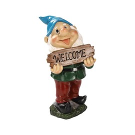 Funny Garden Gnome Statue, Resin Outdoor Figurine with Welcome Sign for Patio, Lawn, or Yard Decorations, Whimsical Garden Ornament for Home Decor and Gifts