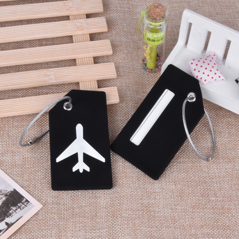 2Pcs Black Silicon Travel Luggage Tags Suitcase Luggage Bag Tags,