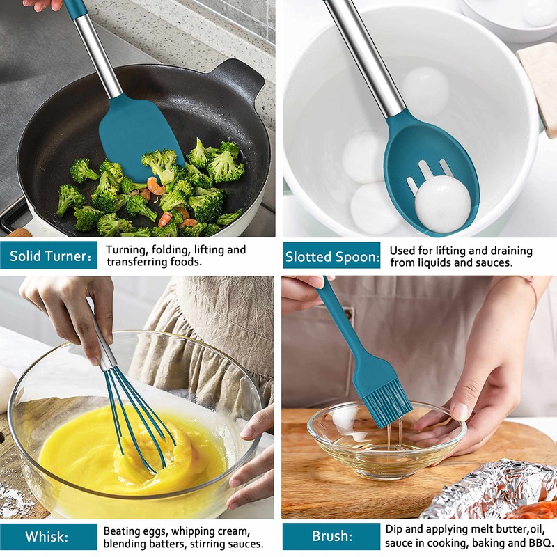 LIANYU 43 Pcs Silicone Kitchen Cooking Utensils with Holder, Heat