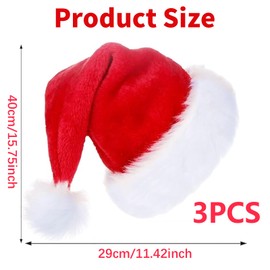 SFSSHUI Pack of 3 Christmas Hat, Santa Hat, Adult Plush Edge, Christmas Party, Red Santa Hat, Christmas Hats, Adult Santa Hat for Christmas Party, Christmas Accessories