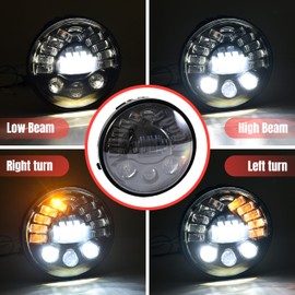 VEISUTOR Motorcycle 7 Inch Round LED Headlight, Projector LED Headlamp Front Lights with High Low Beam DRL Turn Signal for Suzuki SV650, Plug and Play