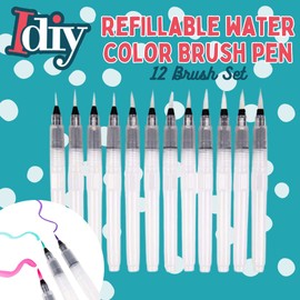 Refillable Water Color Brush Pen Set of 12 (3 Different Thicknesses & 4 of Each Size) Multi Purpose Artist Grade Watercolor Brushes for DIY Painting & Lettering - Summer Camp Arts & Crafts Activity