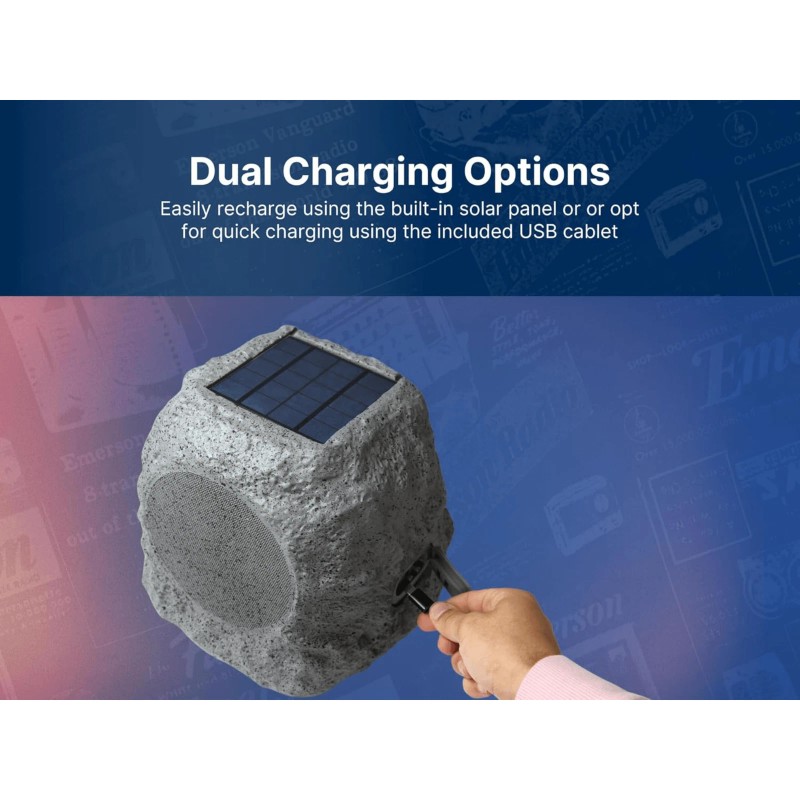 Emerson Rock Party Solar Bluetooth Speaker with Clear Sound to