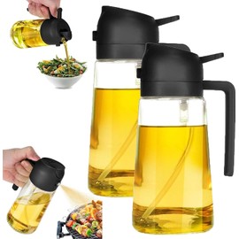 2 Pcs 2 in 1 Oil Dispenser and Sprayer Set, Oil Spray Bottle with Oil Brush&Clean Brush, Olive Oil Sprayer, Oil Dispenser Bottle, Vinegar Sprayer, for Kitchen Cooking Air Fryer BBQ Salad Baking(Black)