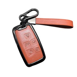 Happyit Zinc Alloy Leather Car Key Cover Cases for Discovery 4 Freelander LR4 Range Sport Evoque Jaguar XJ XJL XF 5 Buttons (Brown+Grey)