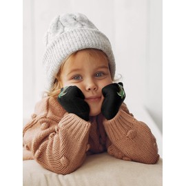 Geyoga 3 Pairs Kids Winter Mittens Winter Stretchy Knit Gloves Dinosaur Warm Mittens Full Finger Kids Gloves for Boys Girls (Black,Classic)