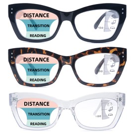 LOVIVY 3 Pack Progressive Multifocus Reading Glasses for Women Men Stylish Blue Light Blocking Computer Multifocal Readers +2.00