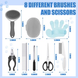 Yaomiao 9 Pcs Dog Grooming Brush Shedding Kit Self Cleaning Slicker Dog Brush Shedding and Flea Comb Nail Clippers and File Pet Grooming Brush with Adjustable Strap Scissors for Cat Pet (Classic