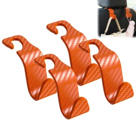 Amooca Amooca Car Seat Headrest Hook 4 Pack Hanger Universal Vehicle Car Storage Organizer for Handbag Purse Coat S Type Checkered Orange