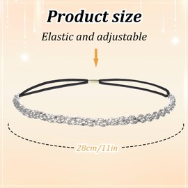 IANFAN Silver Rhinestone Hairbands, Elastic Adjustable Crystal Headpiece 70s Vibe Sparkly Head Chain Diamond Hair Bands Accessories for Singing, Dancing, Weddings, Party