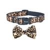 Olahibi Dog Bowtie Collar and Leash Combo Set, Brown Leopard