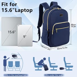 15.6 Inch Classic Backpack For Men And Women, 25L Lightweight Travel Laptop Backpack With Luggage Strap, Water-Resistant Casual Daypack Backpacks for Work, Travel, Daily Use (Navy Blue)
