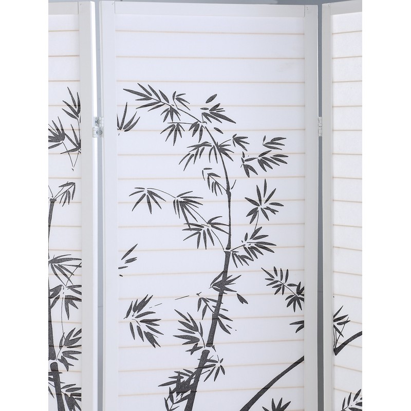 Roundhill Bamboo Print 4-Panel Framed Room Screen/Divider, white