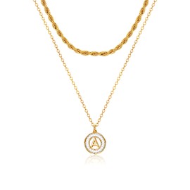 Luxval Dainty Layered Initial Necklaces for Women, 14K Gold Plated Diamond Cut Rope Chain Letter Pendant Initial Choker Necklace Gold Layered Necklaces for Women