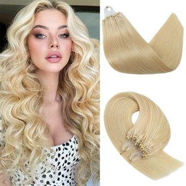 SLEEKALON Micro Loop Hair Extension Human Hair Micro Beads Hair Extension Micro Link Real Human Hair Extensions for Women,#613 Bleach Blonde Microbeads Micro Ring Hair Extension,50s/50g/pack,22 Inch