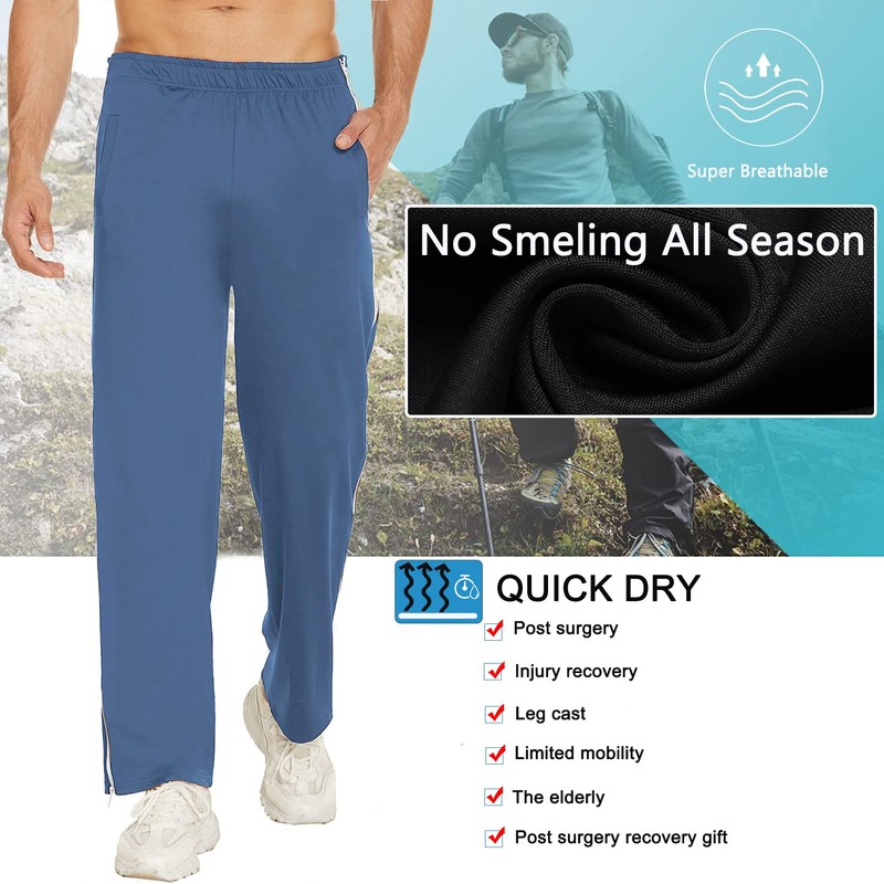 Deyeek Mens Tear Away Basketball Pants Side Zippers Snap Full