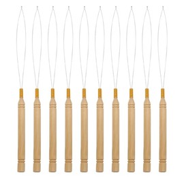 10PCS Bead Threader for Hair, Needle Threader with Wooden Handle, Hair Extension Loop Needle Threader,Pulling Hook Tool,Hair Tinsel Pull-Through Loop, Styling Tool for Hair Bead and Feather Extension