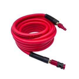 SYXQT Hybrid Air Hose 3/8-Inch x 100FT，300 PSI Heavy Duty Air Compressor Hose, Lightweight, Kink Resistant, All-Weather Flexibility with 1/4-Inch Swivel Solid Aluminum Quick Coupler and Plug,Red