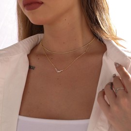 ASCOMY Dainty CZ Diamond Solitaire Pendant Necklaces for Women 14K Gold Plated Layered Snake Choker Charm Cubic Zirconia Pendant Simulated Diamond Necklace Bride Bridesmaid Weeding Jewelry Gifts